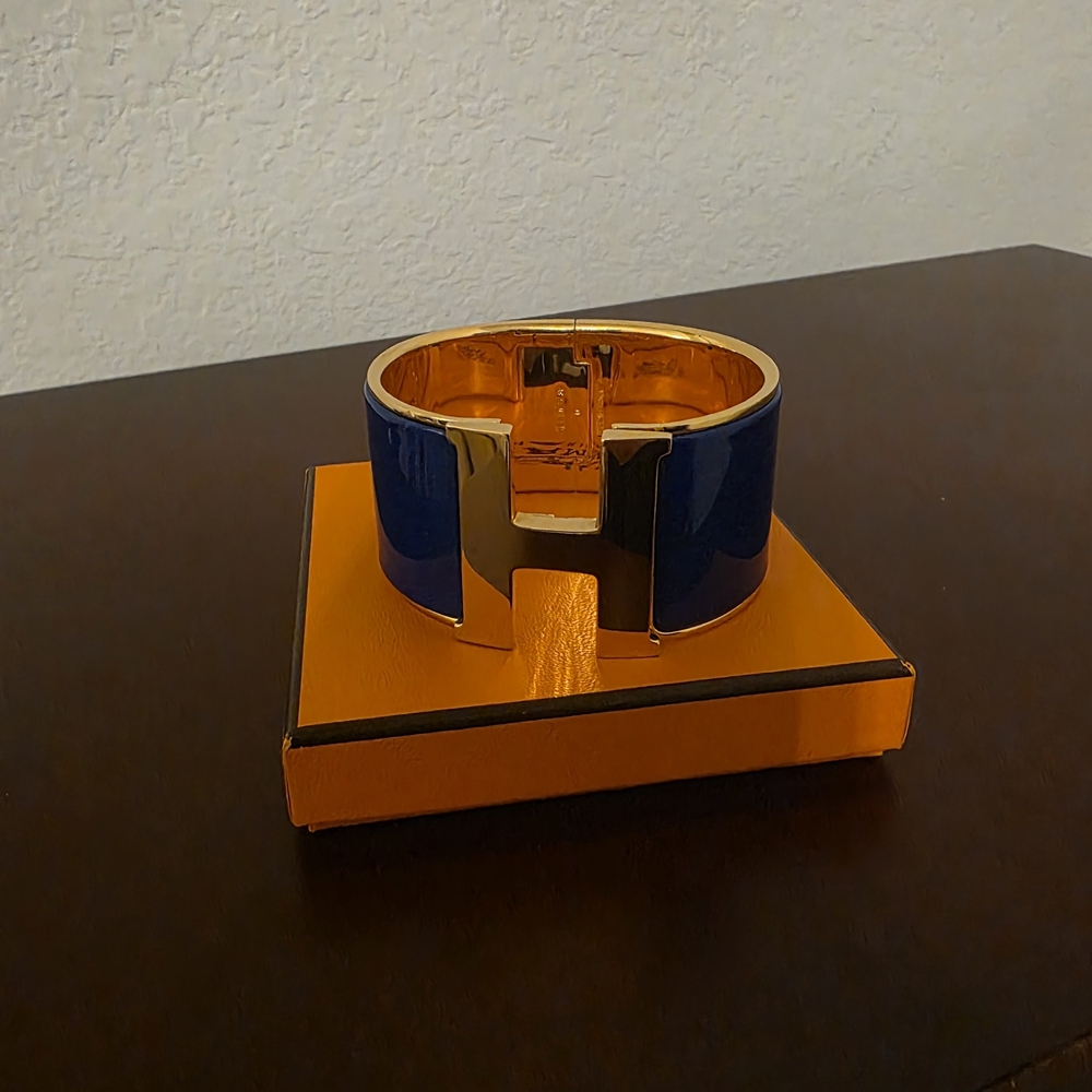 Authentic HERMÈS Gold and Royal Blue Signature "H" Bracelet